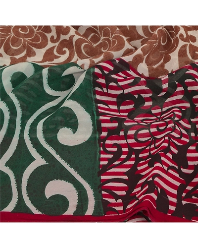 Sanskriti Vintage Indian Sari Pure Georgette Silk Printed Sarees Craft Fabric, PRG-5850-Multi-Printed Floral Design-Pure Georgette Silk-11