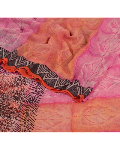 Sanskriti Vintage Pink Sarees Blend Georgette Printed Sari 5Yd Craft Soft Fabric, PRG-5858-Pink-Printed Floral Design-Blend Georgette-9