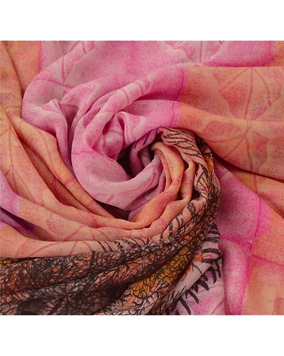 Sanskriti Vintage Pink Sarees Blend Georgette Printed Sari 5Yd Craft Soft Fabric, PRG-5858-Pink-Printed Floral Design-Blend Georgette-12