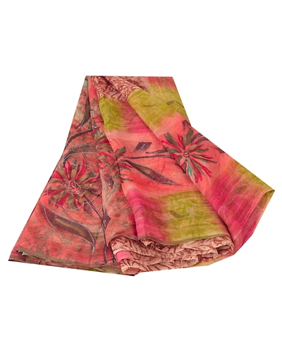 Sanskriti Vintage Brown Sarees Blend Georgette Printed Sari 5 Yard Craft Fabric, PRG-5937-Brown-Printed Floral Design-Blend Georgette-13