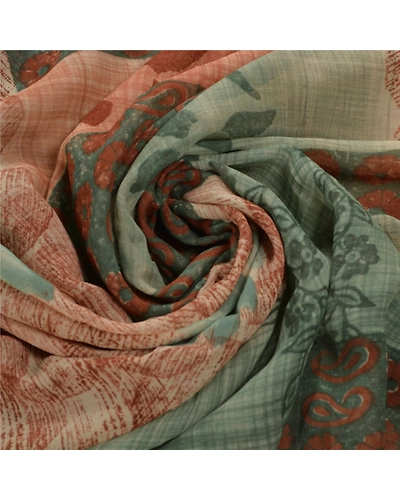 Sanskriti Vintage Green Sarees Blend Georgette Printed Sari 5 Yard Craft Fabric, PRG-5954-Green-Printed Floral Design-Blend Georgette-11