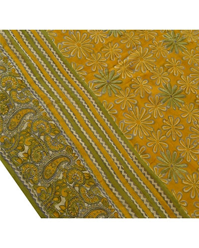 Sanskriti Vintage Pure Georgette Silk Sarees Yellow Printed Sari Craft Fabric, PRG-621-Yellow-Printed Work With Floral Design-Pure Georgette Silk-15
