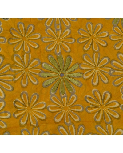 Sanskriti Vintage Pure Georgette Silk Sarees Yellow Printed Sari Craft Fabric, PRG-621-Yellow-Printed Work With Floral Design-Pure Georgette Silk-16