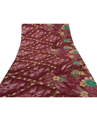 Sanskriti Vintage Indian Sari Brown Blend Georgette Printed Sarees Craft Fabric, PRG-67-Brown-Printed Work-Blend Georgette-18
