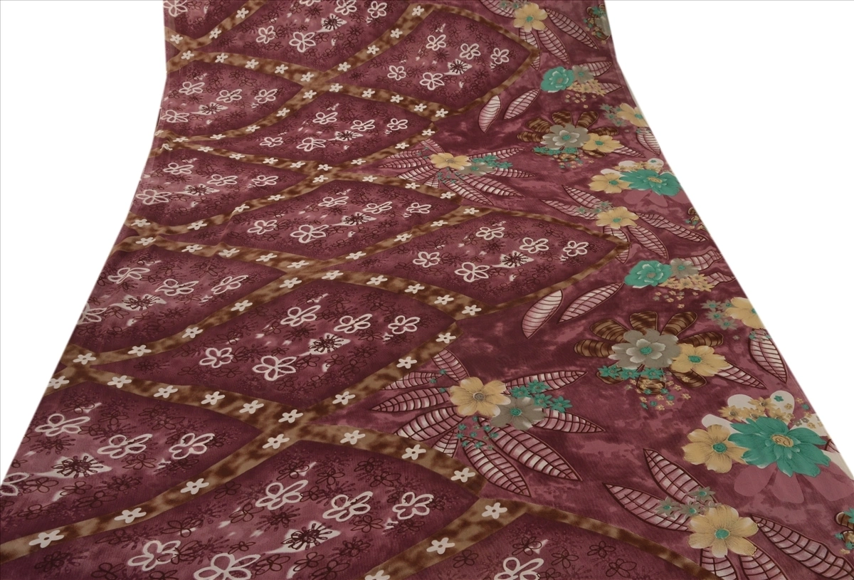 Sanskriti Vintage Indian Sari Brown Blend Georgette Printed Sarees Craft Fabric, PRG-67-Brown-Printed Work-Blend Georgette-19