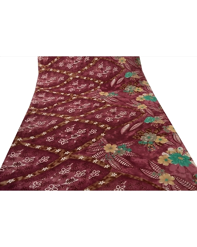 Sanskriti Vintage Indian Sari Brown Blend Georgette Printed Sarees Craft Fabric, PRG-67-Brown-Printed Work-Blend Georgette-19
