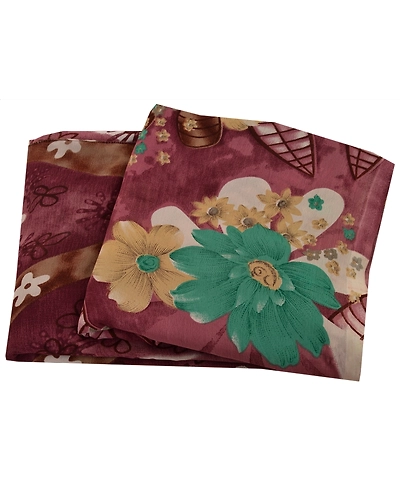 Sanskriti Vintage Indian Sari Brown Blend Georgette Printed Sarees Craft Fabric, PRG-67-Brown-Printed Work-Blend Georgette-20
