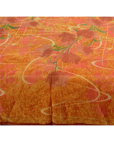 Sanskriti Vintage Yellow Sarees Printed Sari Blend Georgette Sewing 5Yd Fabric, PRG-759-Yellow-Printed Work With Floral &amp; Abstract Design-Blend Georgette-8