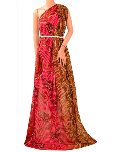 Sanskriti Vintage Indian Sari Pink Blend Georgette Printed Sarees Craft Fabric, PRG-82-Pink-Printed Work-Blend Georgette-12