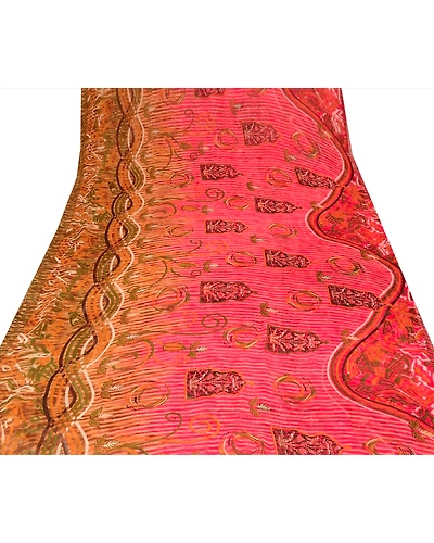 Sanskriti Vintage Indian Sari Pink Blend Georgette Printed Sarees Craft Fabric, PRG-82-Pink-Printed Work-Blend Georgette-19