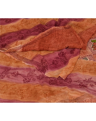 Sanskriti Vintage Indian Sari Blend Georgette Printed Craft 5 Yard Fabric Sarees, PRG-911-Multi-Printed Floral Design-Blend Georgette-9