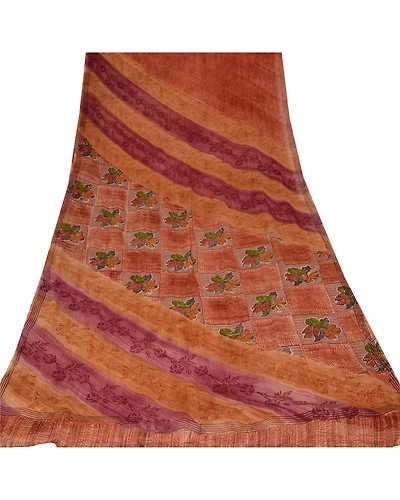Sanskriti Vintage Indian Sari Blend Georgette Printed Craft 5 Yard Fabric Sarees, PRG-911-Multi-Printed Floral Design-Blend Georgette-14