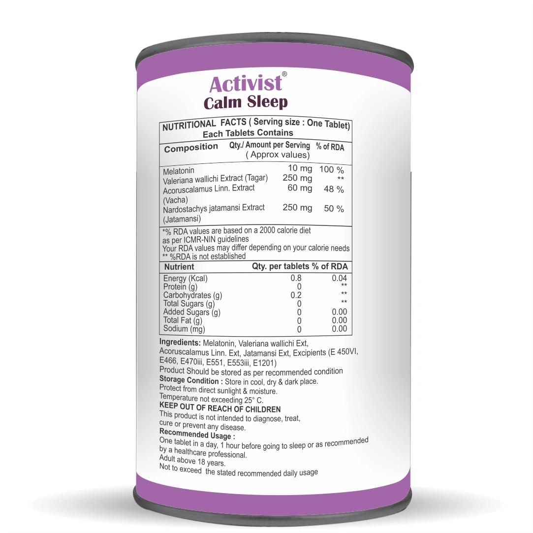 Activist Calm Sleep Help to reduce stress, anxiety. Relieve nervousness, restlessness &amp; calm the nerves. Improved sleep quality - 60 Tablets-2