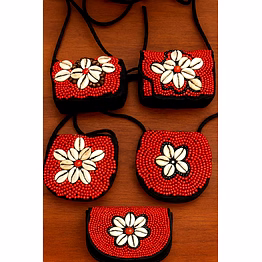 red handcrafted beaded wallet crossbody bag with shell work cotton sling bag for wholesale bulk export