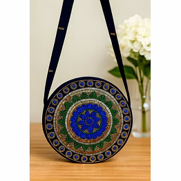 blue green handcrafted beaded crossbody bag cotton sling bag with zipper for wholesale bulk export