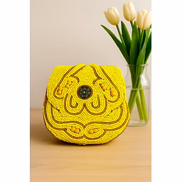 yellow handcrafted beaded crossbody bag cotton sling bag with zipper for wholesale bulk export