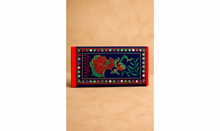 Blue Velvet Clutch Purse With Mirror Work Fold-Over Design and Zipper Compartments for Wholesale Bulk Export