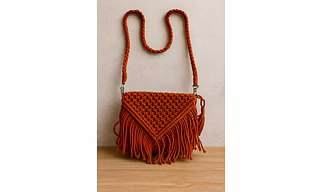 Brown Macramé Crochet Crossbody Bag Handmade Cotton Purse with Magnetic Snap for Wholesale Export Supply