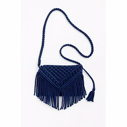 blue handmade macramé crochet crossbody bag cotton purse with magnetic snap for wholesale export supply