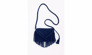 Blue Handmade Macramé Crochet Crossbody Bag Cotton Purse with Magnetic Snap for Wholesale Export Supply