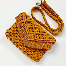 mustard handmade macramé crochet crossbody bag cotton purse with magnetic snap for wholesale export