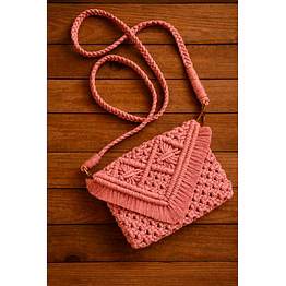 pink macramé crochet crossbody bag handmade cotton purse with zipper and magnetic snap for wholesale export