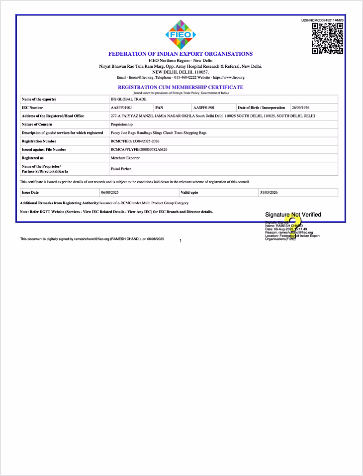 FIEO Membership Certificate