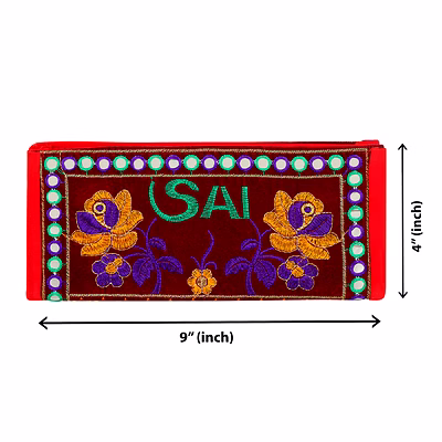 Maroon Velvet Clutch Purse With Mirror Work Fold-Over Design and Zipper Compartments for Wholesale Bulk Export-1