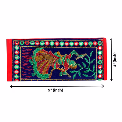 Blue Velvet Clutch Purse With Mirror Work Fold-Over Design and Zipper Compartments for Wholesale Bulk Export-1