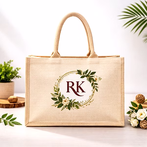 Customized Wedding Jute Gift Bag with Printed Logo & Padded Handles – Eco-Friendly Reusable Natural Jute Tote for Wholesale Export Supply