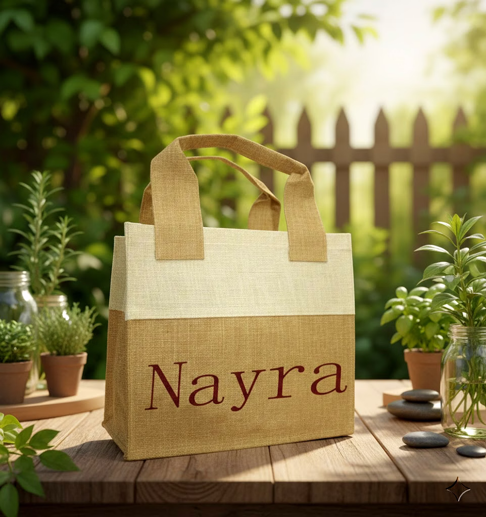 eco-friendly custom branded two-tone natural jute shopping bag for global export and corporate branding