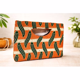 handcrafted green chili beaded clutch bag with cut-out handle - fashionable tropical pattern evening clutch for wholesale bulk export supply
