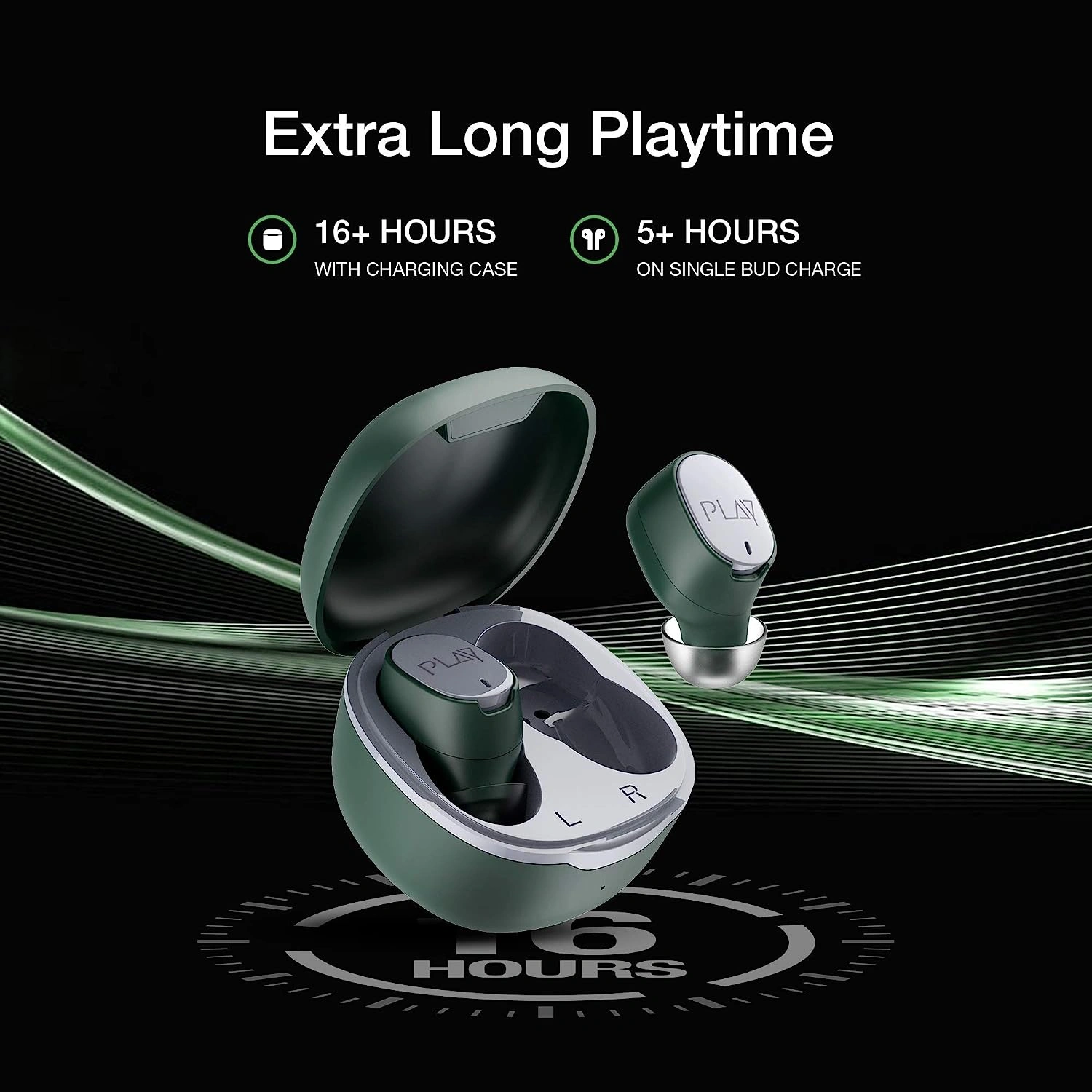 PLAY GO T20 EARBUDS-Green &amp; Grey-2