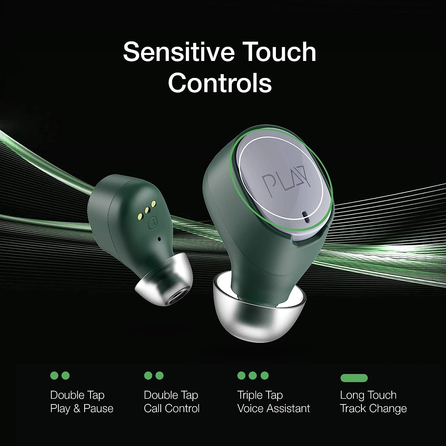 PLAY GO T20 EARBUDS-Green &amp; Grey-1