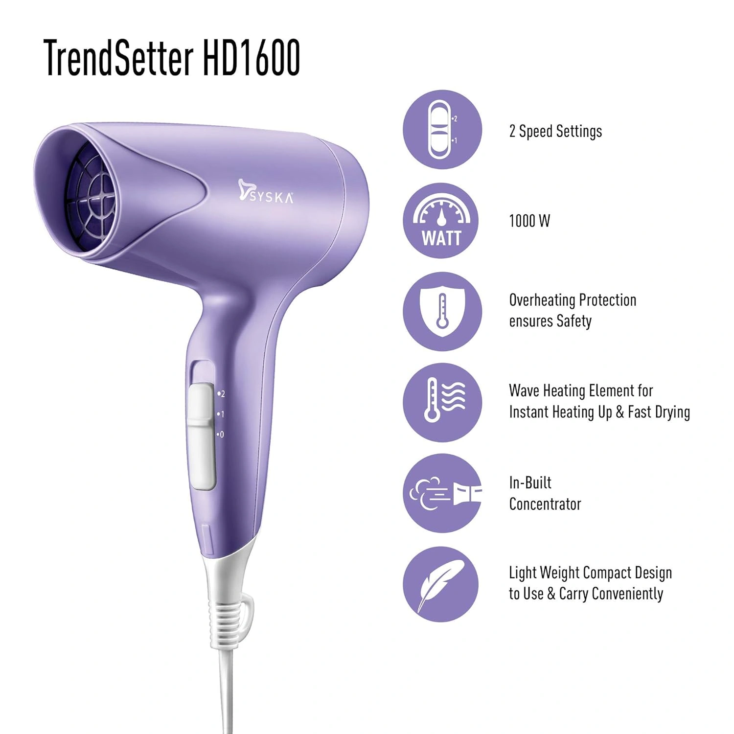 SYSKA HD1600 HAIR DRYER-Purple-1