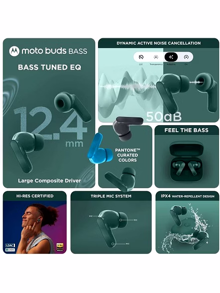 MOTOROLA XT2443-1 BUDS BASS HEADSET-PANTONE POSY GREEN-2