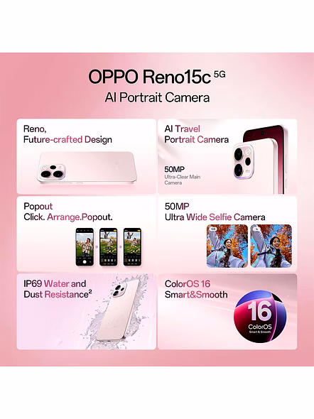OPPO 15C 5G-AFTERGLOW PINK-256 GB-12 GB-2