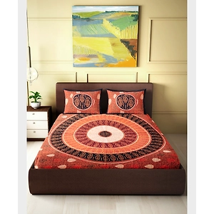 Ethnic Peacock Mandala Printed Jaipuri Queen Size Cotton Bedsheet - 90x108 inches, 140 TC