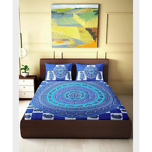 Japiuri Cotton Ethnic Mandala Double Bedsheet Set with Pillowcases