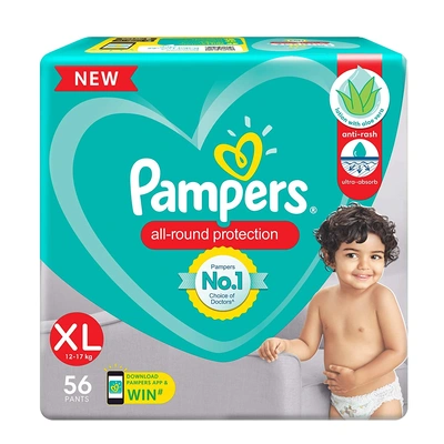 Pampers Pants Extra Large XL 56 (12 - 17Kg) Lotion With ALOEVERA