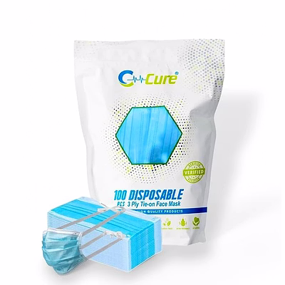c-cure® disposable tie on face mask with nose clip 3 ply medical face mask with meltblown filter layer iso & ce certified disposable safety masks for hospital staff