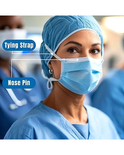 C-Cure® Disposable Tie On Face Mask with Nose Clip 3 Ply Medical Face Mask with Meltblown filter Layer ISO &amp; CE Certified Disposable Safety Masks for Hospital Staff-3