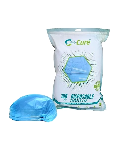 C-Cure Disposable Non-Woven Bouffant Cap, Medical Grade | Unisex | Single-Use (Blue)-12741397