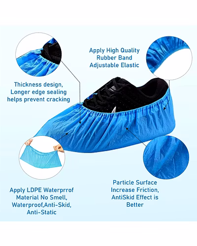 C-Cure Disposable Shoe Cover, Waterproof Shoes Cover, Shoe Rain Cover, Pack of 200, Blue-White-1