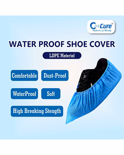 C-Cure Disposable Shoe Cover, Waterproof Shoes Cover, Shoe Rain Cover, Pack of 200, Blue-White-3
