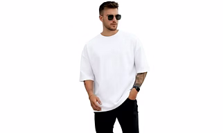 Mens white  t-shirt fabric polyester over size round neck half sleeve
