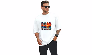 Mens white black t-shirt fabric polyester over size round neck half sleeve