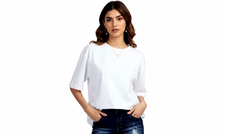 Women  white  t-shirt fabric polyester over size round neck half sleeve
