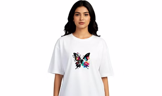 Women  white  t-shirt fabric polyester over size round neck half sleeve