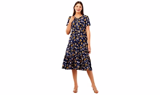 Women's Floral Print Dress – Crepe Fabric, Multicolor